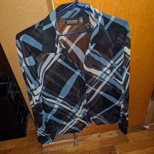 Women's Vintage New York & Co Sheer  Blouse Button Up L/S